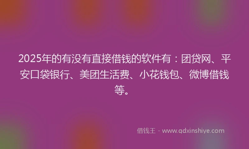2025年的有没有直接借钱的软件有：团贷网、平安口袋银行、美团生活费、小花钱包、微博借钱等。