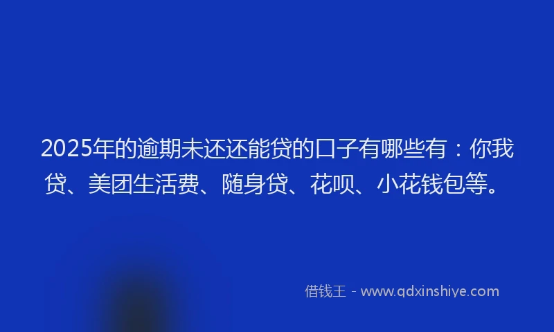 2025年的逾期未还还能贷的口子有哪些有：你我贷、美团生活费、随身贷、花呗、小花钱包等。