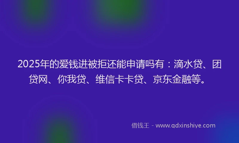 2025年的爱钱进被拒还能申请吗有：滴水贷、团贷网、你我贷、维信卡卡贷、京东金融等。