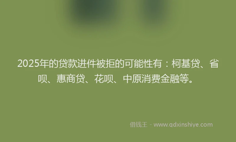 2025年的贷款进件被拒的可能性有：柯基贷、省呗、惠商贷、花呗、中原消费金融等。
