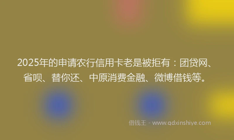 2025年的申请农行信用卡老是被拒有：团贷网、省呗、替你还、中原消费金融、微博借钱等。