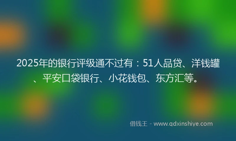 2025年的银行评级通不过有：51人品贷、洋钱罐、平安口袋银行、小花钱包、东方汇等。