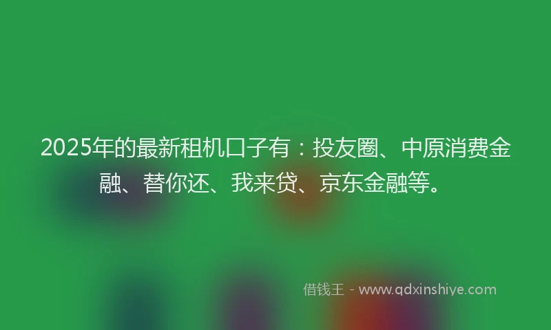 2025年的最新租机口子有：投友圈、中原消费金融、替你还、我来贷、京东金融等。