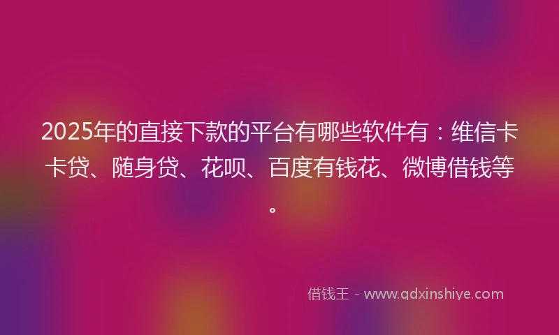 2025年的直接下款的平台有哪些软件有：维信卡卡贷、随身贷、花呗、百度有钱花、微博借钱等。