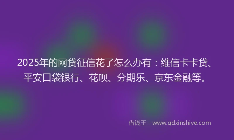 2025年的网贷征信花了怎么办有：维信卡卡贷、平安口袋银行、花呗、分期乐、京东金融等。