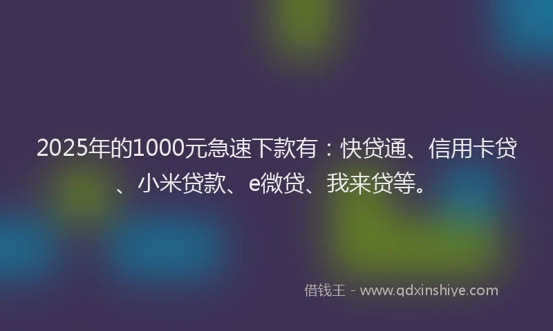 2025年的1000元急速下款有：快贷通、信用卡贷、小米贷款、e微贷、我来贷等。