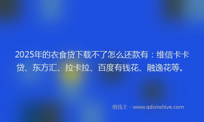2025年的衣食贷下载不了怎么还款有：维信卡卡贷、东方汇、拉卡拉、百度有钱花、融逸花等。