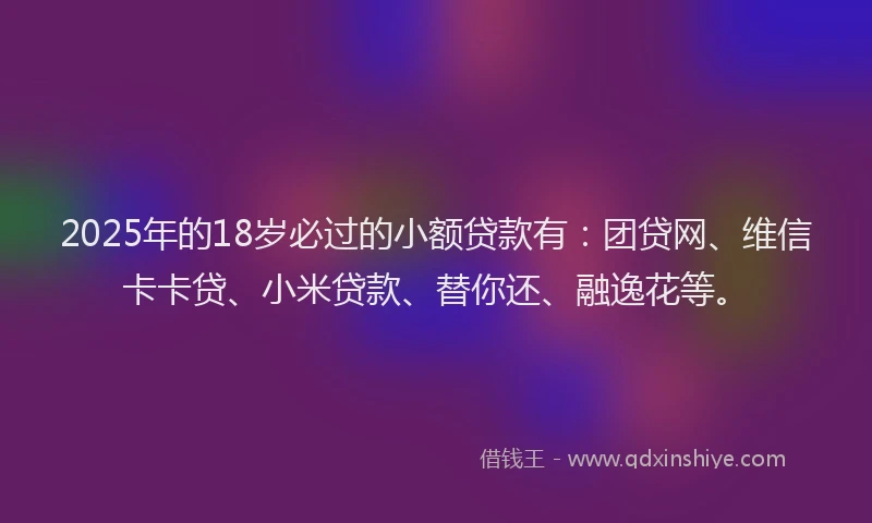 2025年的18岁必过的小额贷款有：团贷网、维信卡卡贷、小米贷款、替你还、融逸花等。