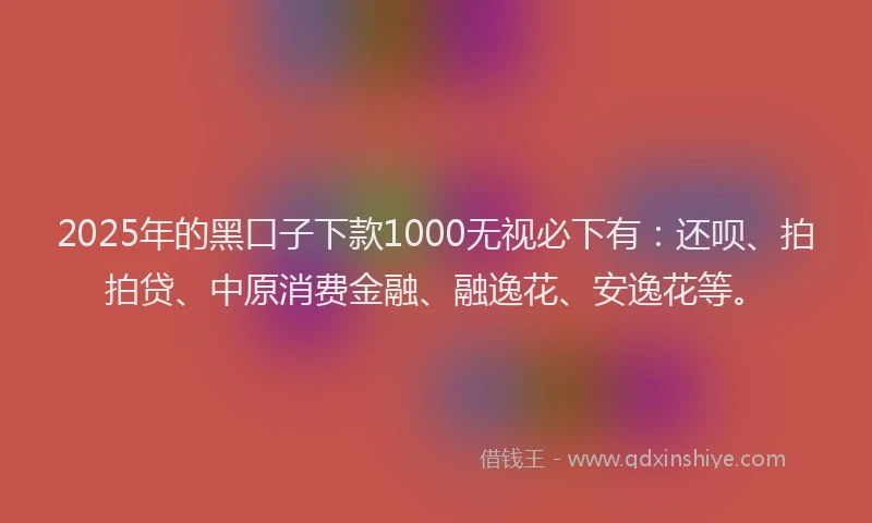 2025年的黑口子下款1000无视必下有：还呗、拍拍贷、中原消费金融、融逸花、安逸花等。