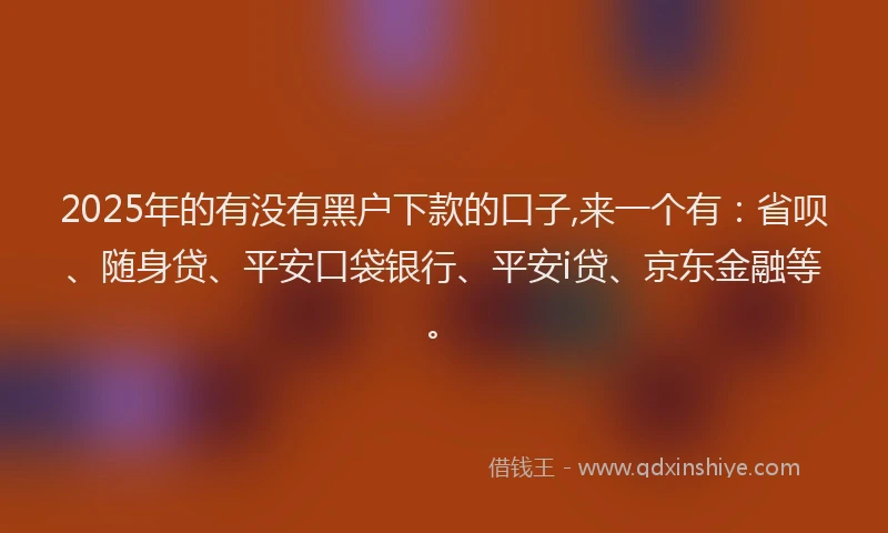 2025年的有没有黑户下款的口子,来一个有：省呗、随身贷、平安口袋银行、平安i贷、京东金融等。