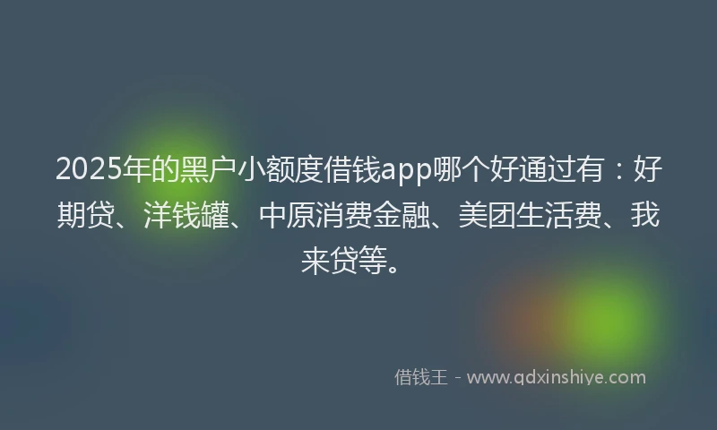 2025年的黑户小额度借钱app哪个好通过有：好期贷、洋钱罐、中原消费金融、美团生活费、我来贷等。