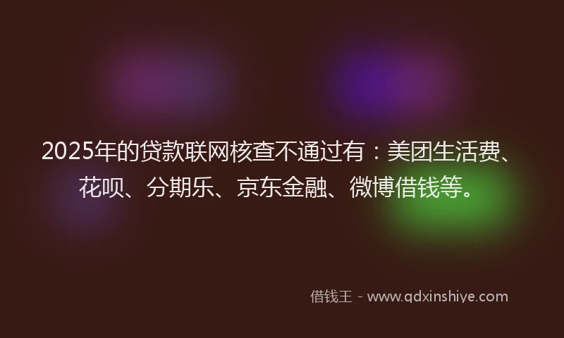 2025年的贷款联网核查不通过有：美团生活费、花呗、分期乐、京东金融、微博借钱等。