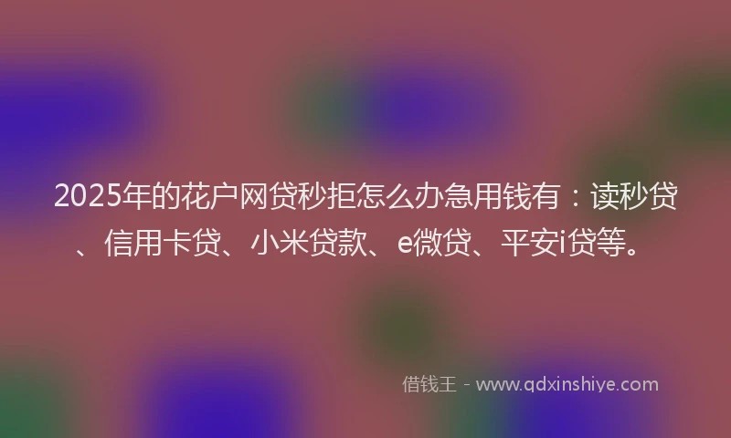 2025年的花户网贷秒拒怎么办急用钱有：读秒贷、信用卡贷、小米贷款、e微贷、平安i贷等。