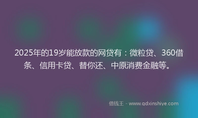 2025年的19岁能放款的网贷有：微粒贷、360借条、信用卡贷、替你还、中原消费金融等。