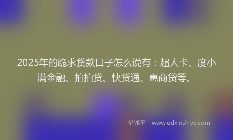 2025年的跪求贷款口子怎么说有：超人卡、度小满金融、拍拍贷、快贷通、惠商贷等。