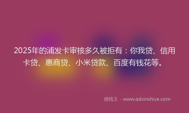 2025年的浦发卡审核多久被拒有：你我贷、信用卡贷、惠商贷、小米贷款、百度有钱花等。