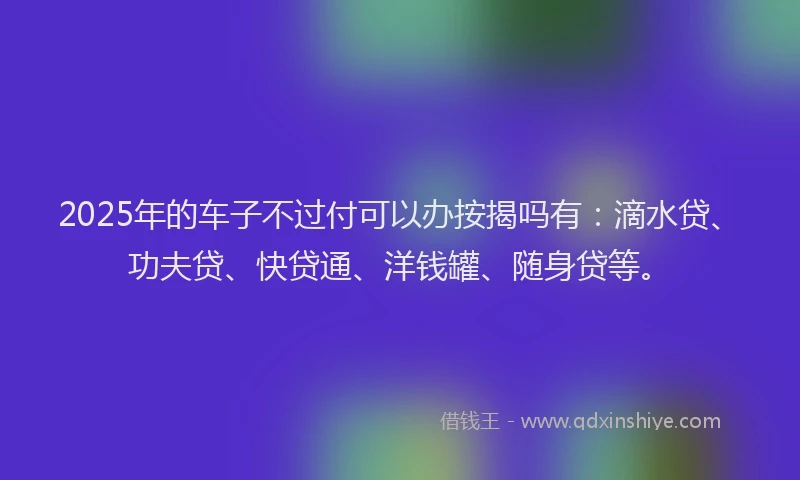 2025年的车子不过付可以办按揭吗有：滴水贷、功夫贷、快贷通、洋钱罐、随身贷等。