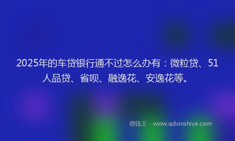 2025年的车贷银行通不过怎么办有：微粒贷、51人品贷、省呗、融逸花、安逸花等。