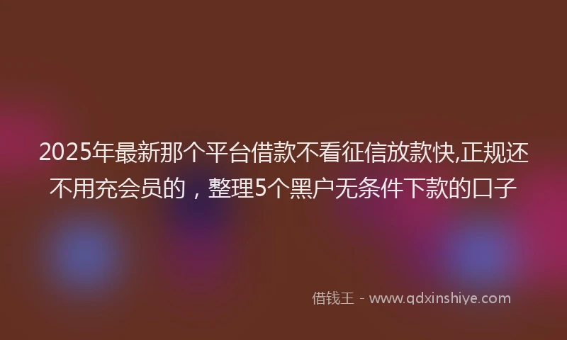 2025年最新那个平台借款不看征信放款快,正规还不用充会员的，整理5个黑户无条件下款的口子