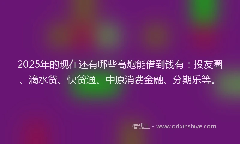 2025年的现在还有哪些高炮能借到钱有：投友圈、滴水贷、快贷通、中原消费金融、分期乐等。