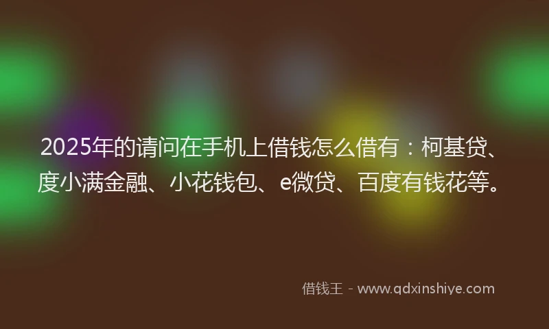 2025年的请问在手机上借钱怎么借有：柯基贷、度小满金融、小花钱包、e微贷、百度有钱花等。