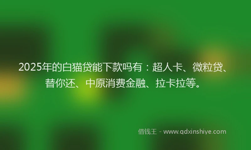 2025年的白猫贷能下款吗有：超人卡、微粒贷、替你还、中原消费金融、拉卡拉等。