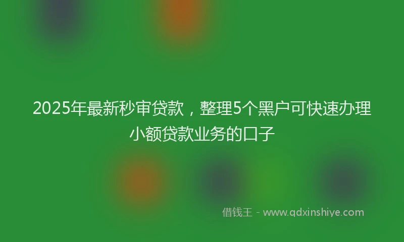 2025年最新秒审贷款，整理5个黑户可快速办理小额贷款业务的口子