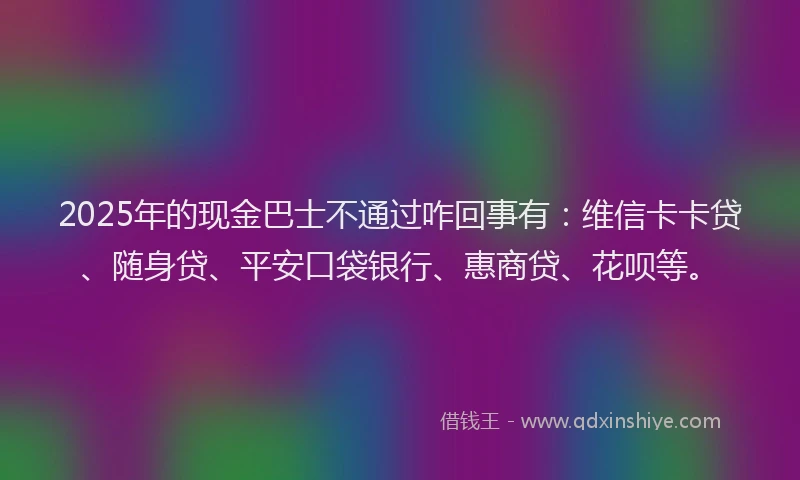 2025年的现金巴士不通过咋回事有：维信卡卡贷、随身贷、平安口袋银行、惠商贷、花呗等。