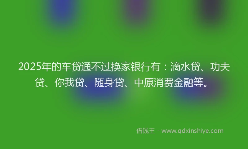 2025年的车贷通不过换家银行有：滴水贷、功夫贷、你我贷、随身贷、中原消费金融等。
