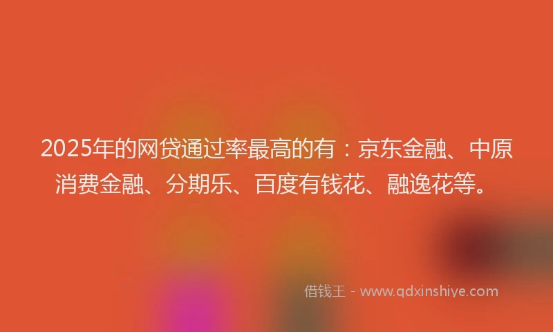 2025年的网贷通过率最高的有：京东金融、中原消费金融、分期乐、百度有钱花、融逸花等。