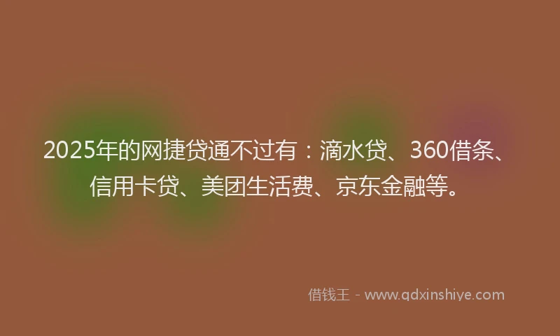 2025年的网捷贷通不过有：滴水贷、360借条、信用卡贷、美团生活费、京东金融等。