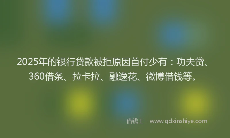 2025年的银行贷款被拒原因首付少有：功夫贷、360借条、拉卡拉、融逸花、微博借钱等。