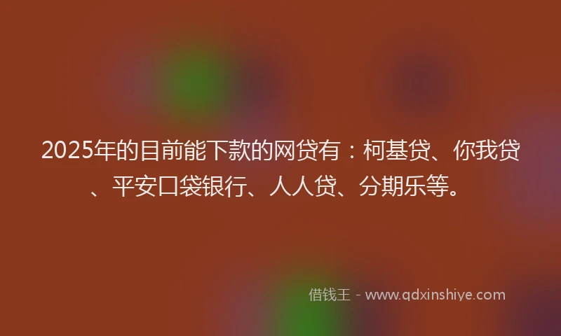 2025年的目前能下款的网贷有：柯基贷、你我贷、平安口袋银行、人人贷、分期乐等。