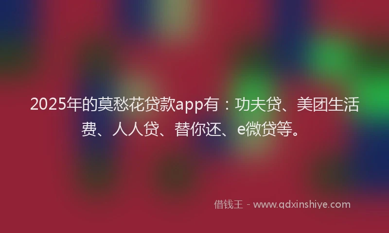 2025年的莫愁花贷款app有：功夫贷、美团生活费、人人贷、替你还、e微贷等。
