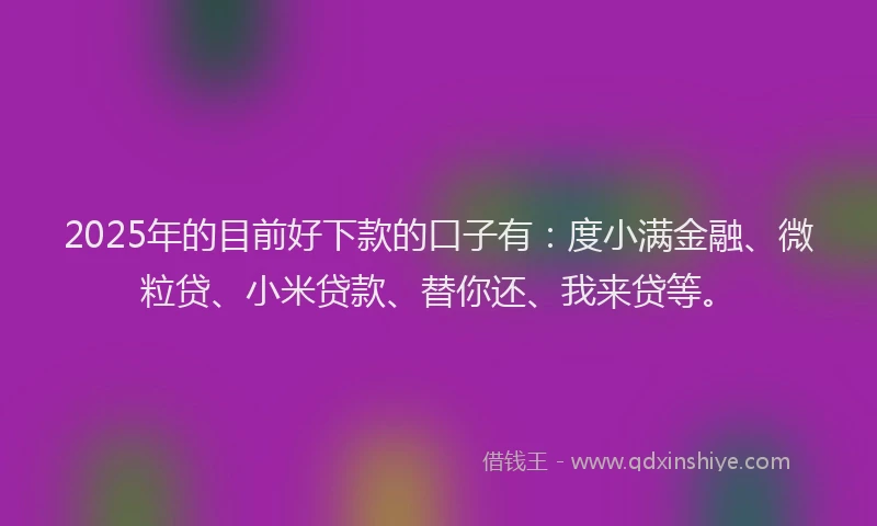 2025年的目前好下款的口子有：度小满金融、微粒贷、小米贷款、替你还、我来贷等。