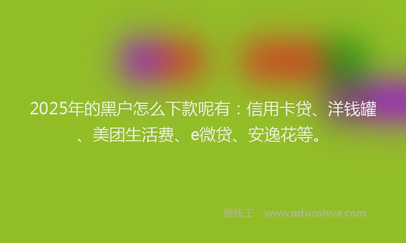 2025年的黑户怎么下款呢有：信用卡贷、洋钱罐、美团生活费、e微贷、安逸花等。