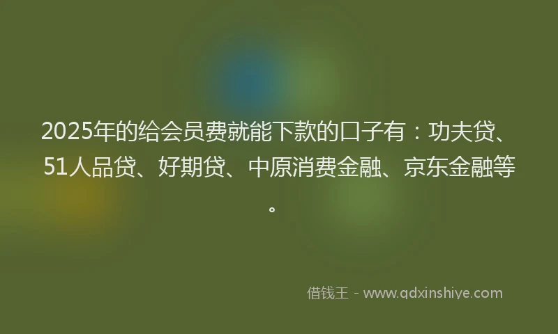 2025年的给会员费就能下款的口子有：功夫贷、51人品贷、好期贷、中原消费金融、京东金融等。