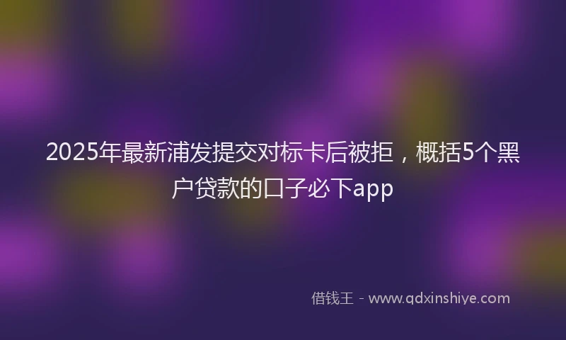 2025年最新浦发提交对标卡后被拒，概括5个黑户贷款的口子必下app