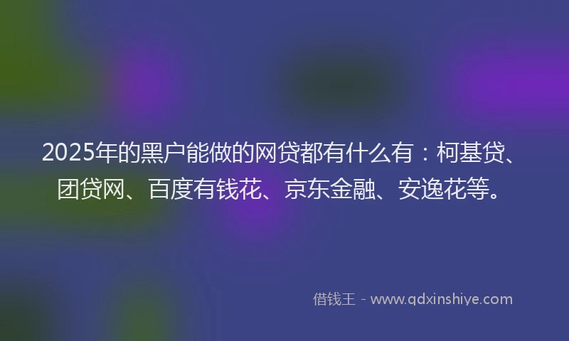 2025年的黑户能做的网贷都有什么有：柯基贷、团贷网、百度有钱花、京东金融、安逸花等。