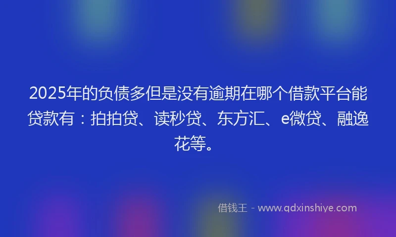 2025年的负债多但是没有逾期在哪个借款平台能贷款有：拍拍贷、读秒贷、东方汇、e微贷、融逸花等。