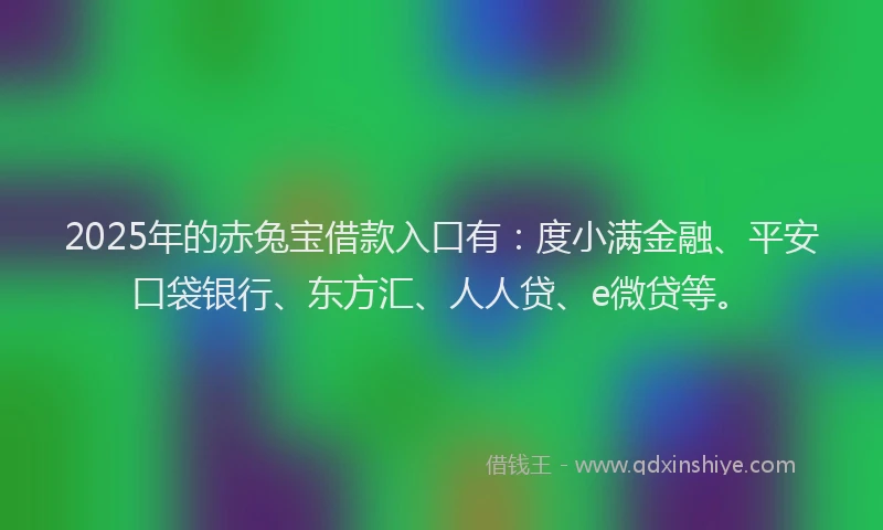 2025年的赤兔宝借款入口有：度小满金融、平安口袋银行、东方汇、人人贷、e微贷等。