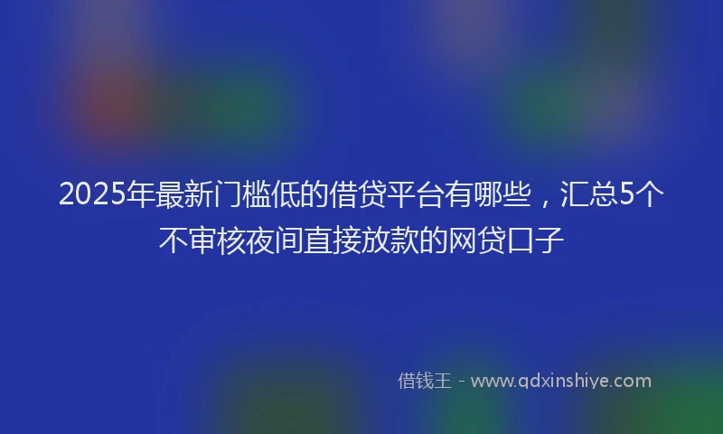 2025年最新门槛低的借贷平台有哪些，汇总5个不审核夜间直接放款的网贷口子