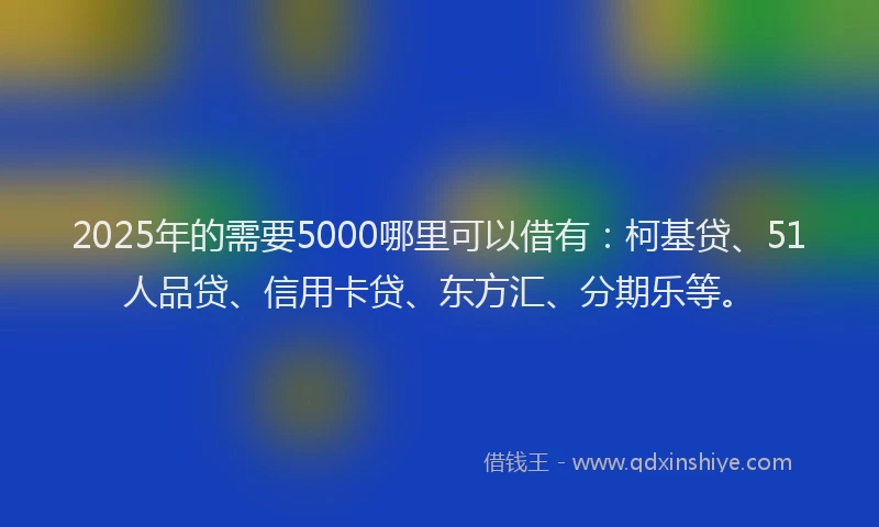 2025年的需要5000哪里可以借有：柯基贷、51人品贷、信用卡贷、东方汇、分期乐等。