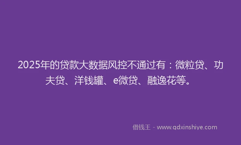 2025年的贷款大数据风控不通过有：微粒贷、功夫贷、洋钱罐、e微贷、融逸花等。