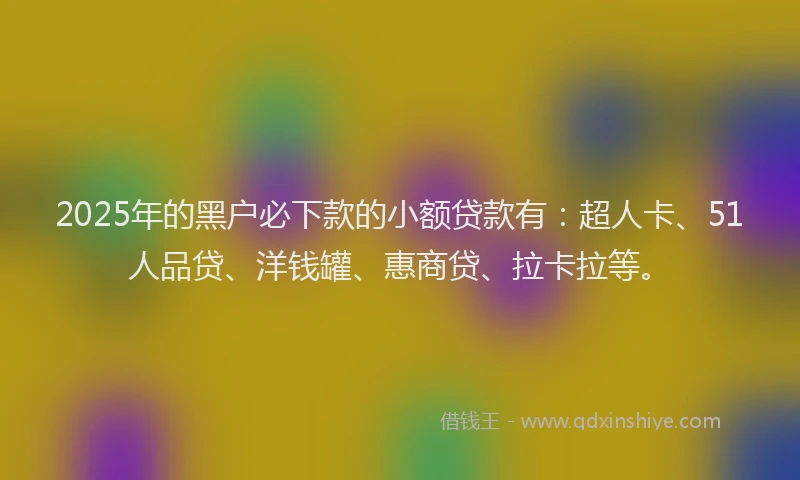 2025年的黑户必下款的小额贷款有：超人卡、51人品贷、洋钱罐、惠商贷、拉卡拉等。