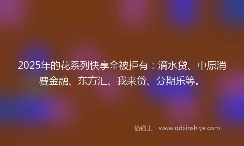 2025年的花系列快享金被拒有：滴水贷、中原消费金融、东方汇、我来贷、分期乐等。