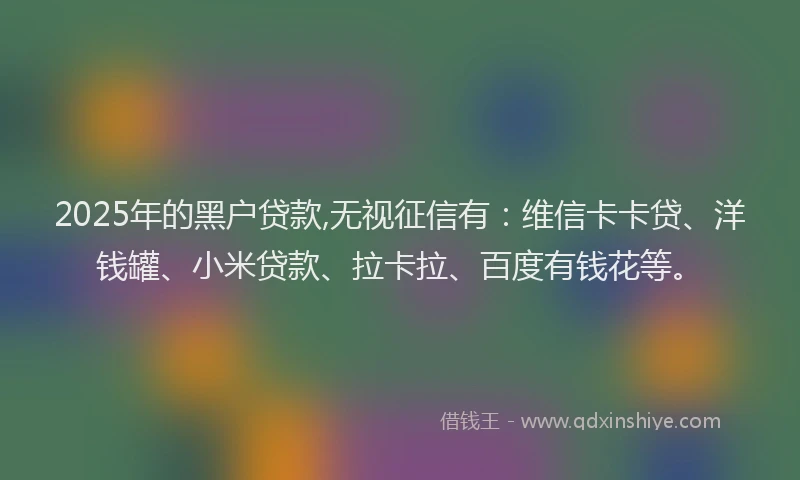 2025年的黑户贷款,无视征信有：维信卡卡贷、洋钱罐、小米贷款、拉卡拉、百度有钱花等。