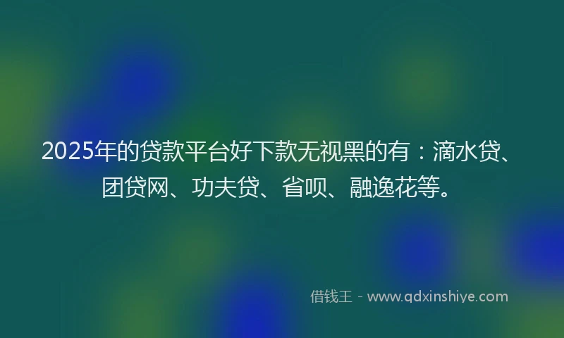 2025年的贷款平台好下款无视黑的有：滴水贷、团贷网、功夫贷、省呗、融逸花等。