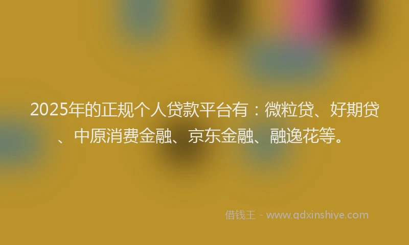 2025年的正规个人贷款平台有：微粒贷、好期贷、中原消费金融、京东金融、融逸花等。