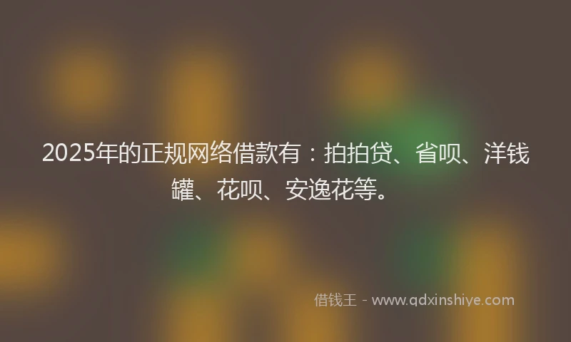 2025年的正规网络借款有：拍拍贷、省呗、洋钱罐、花呗、安逸花等。